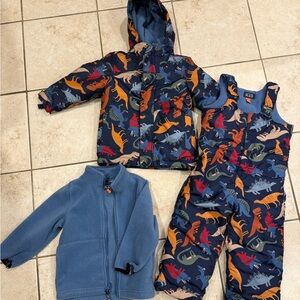 The Children's Place Dinosaur Print Jacket and Snowsuit Set - Blue, Orange, Red
